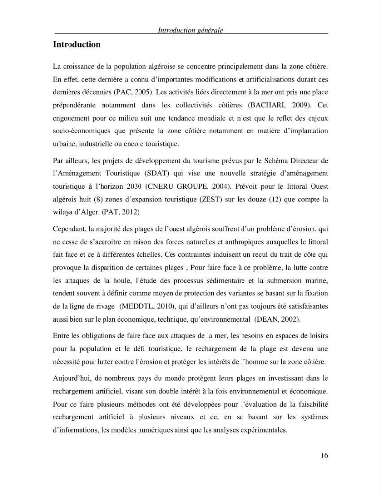 Etude de faisabilité de rechargement artificiel des plages de la côte Ouest-Algéroise