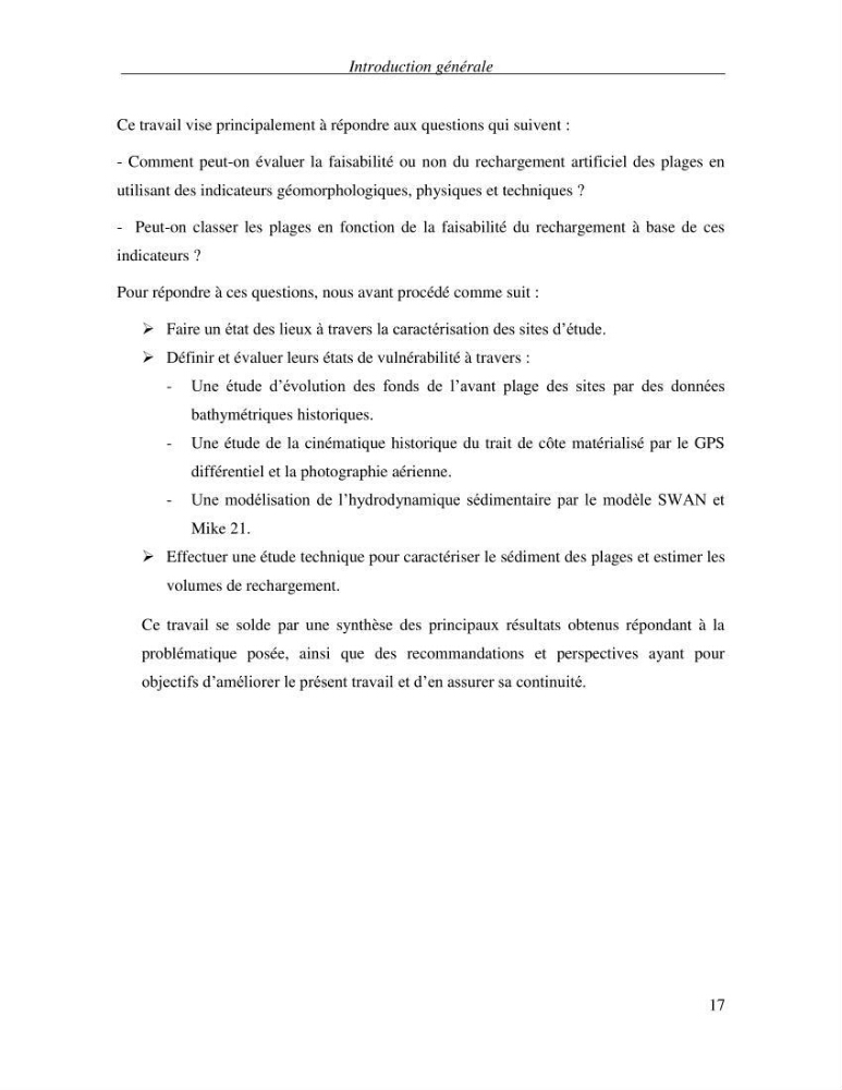 Etude de faisabilité de rechargement artificiel des plages de la côte Ouest-Algéroise