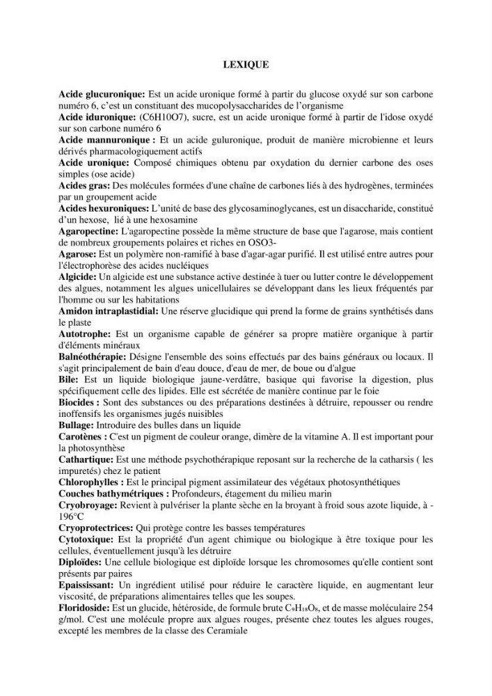 Inventaire préliminaire et caractérisation d’un échantillon d’espèces d’algues marines d’intérêt biotechnologique en Algérie.: