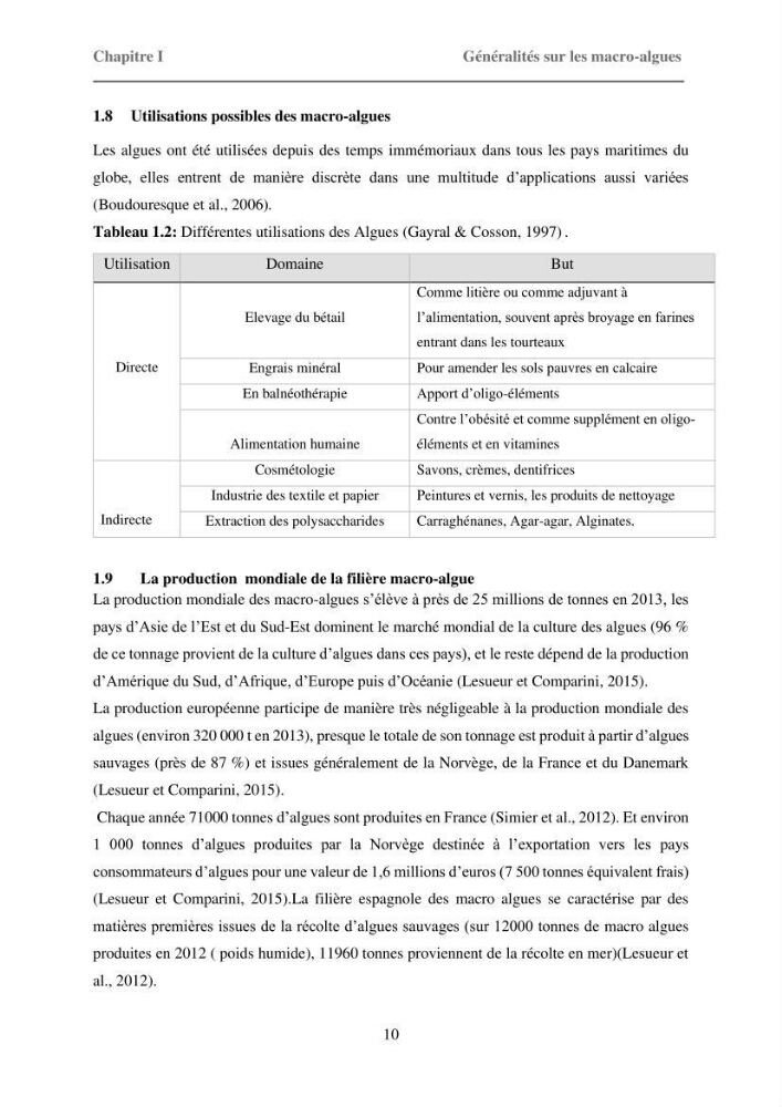 Inventaire préliminaire et caractérisation d’un échantillon d’espèces d’algues marines d’intérêt biotechnologique en Algérie.:
