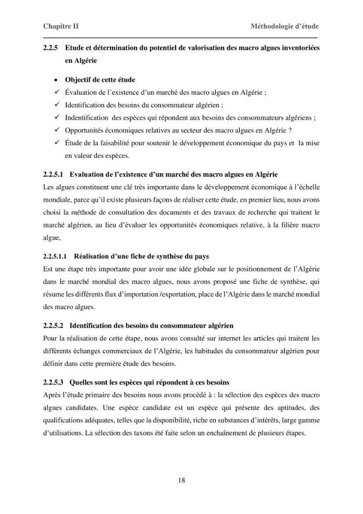 Inventaire préliminaire et caractérisation d’un échantillon d’espèces d’algues marines d’intérêt biotechnologique en Algérie.: