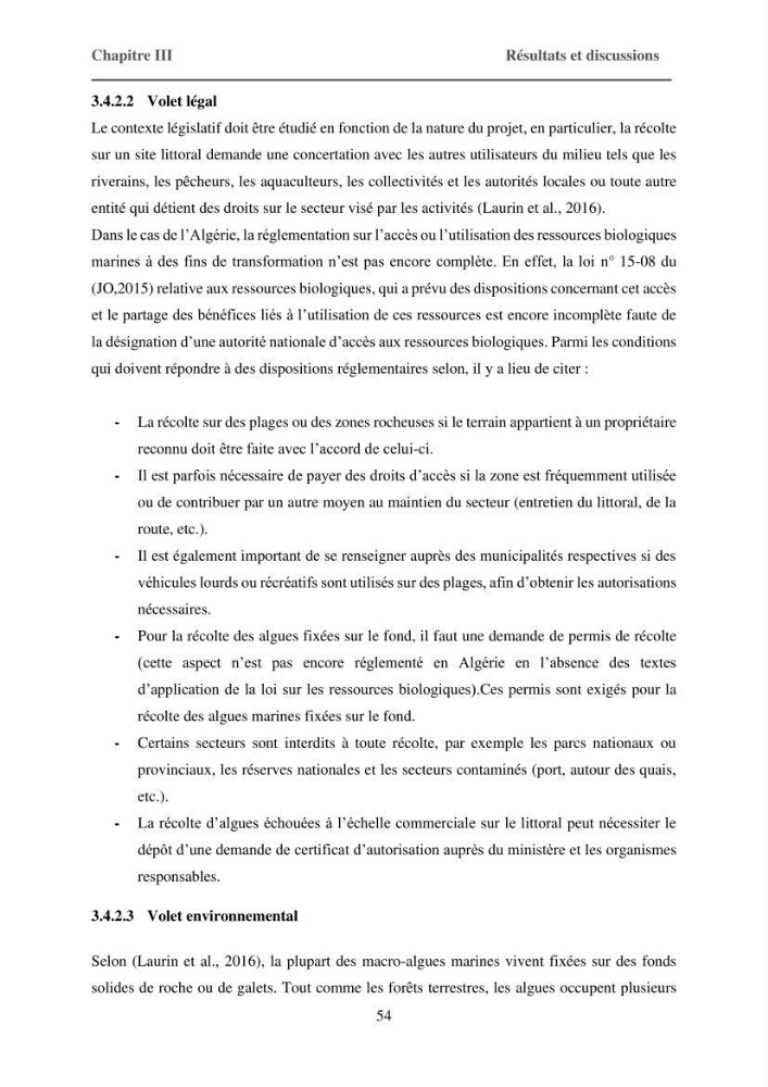Inventaire préliminaire et caractérisation d’un échantillon d’espèces d’algues marines d’intérêt biotechnologique en Algérie.: