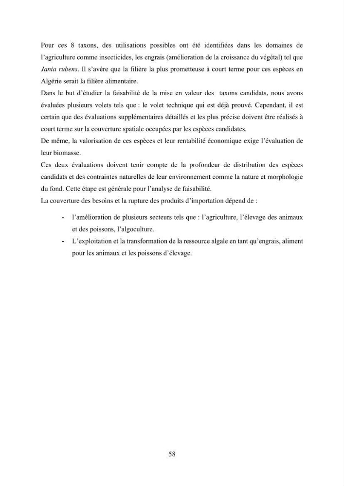 Inventaire préliminaire et caractérisation d’un échantillon d’espèces d’algues marines d’intérêt biotechnologique en Algérie.:
