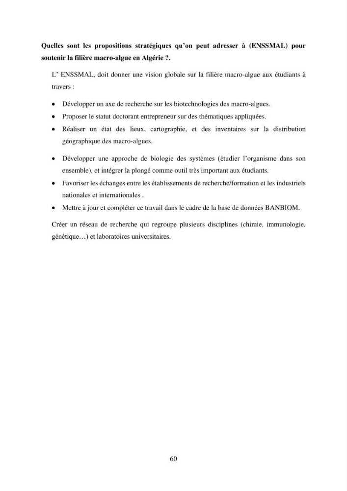 Inventaire préliminaire et caractérisation d’un échantillon d’espèces d’algues marines d’intérêt biotechnologique en Algérie.: