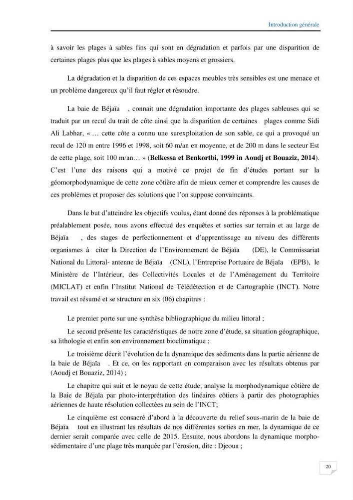 Géomorphodynamique de la zone côtière de la baie de Béjaïa