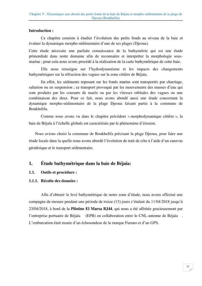 Géomorphodynamique de la zone côtière de la baie de Béjaïa