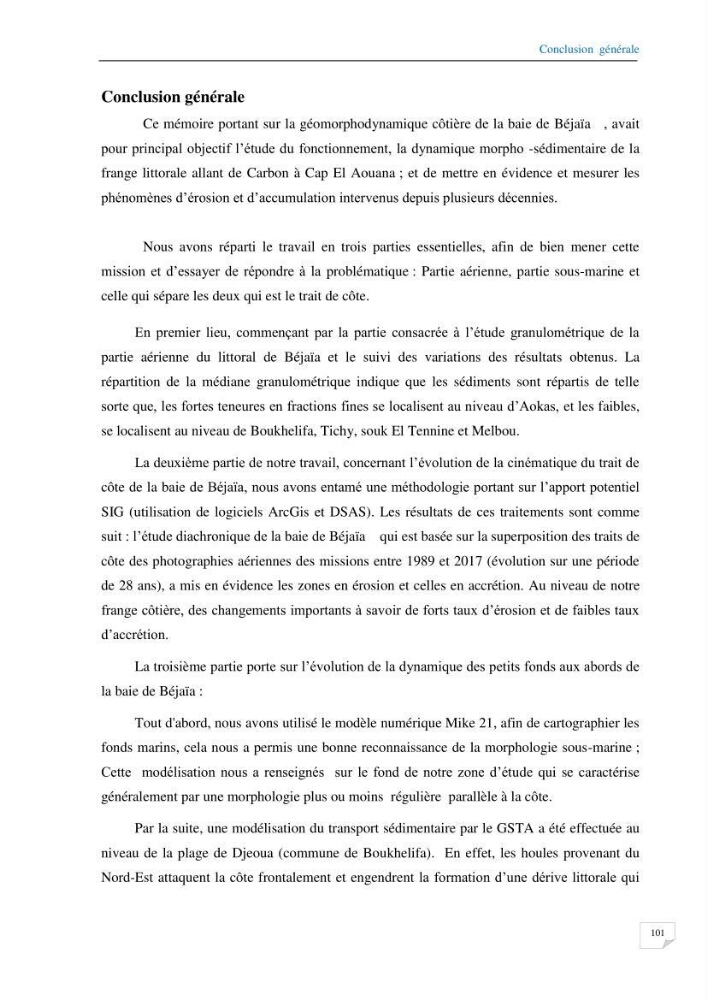 Géomorphodynamique de la zone côtière de la baie de Béjaïa