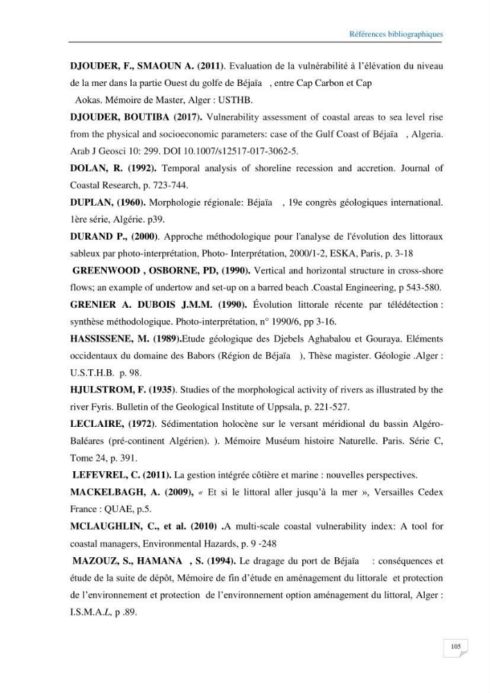 Géomorphodynamique de la zone côtière de la baie de Béjaïa