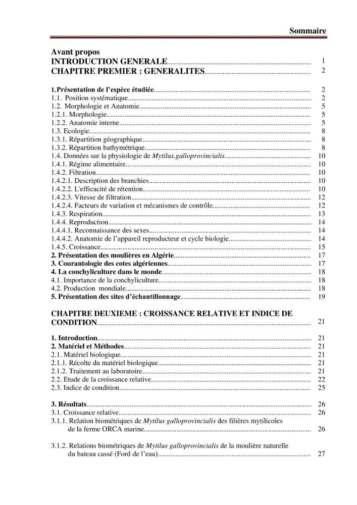 Quelques indices biologiques de Mytilus galloprovincialis (Lamarck, 1819), mollusque bivalve à potentialité mytilicole