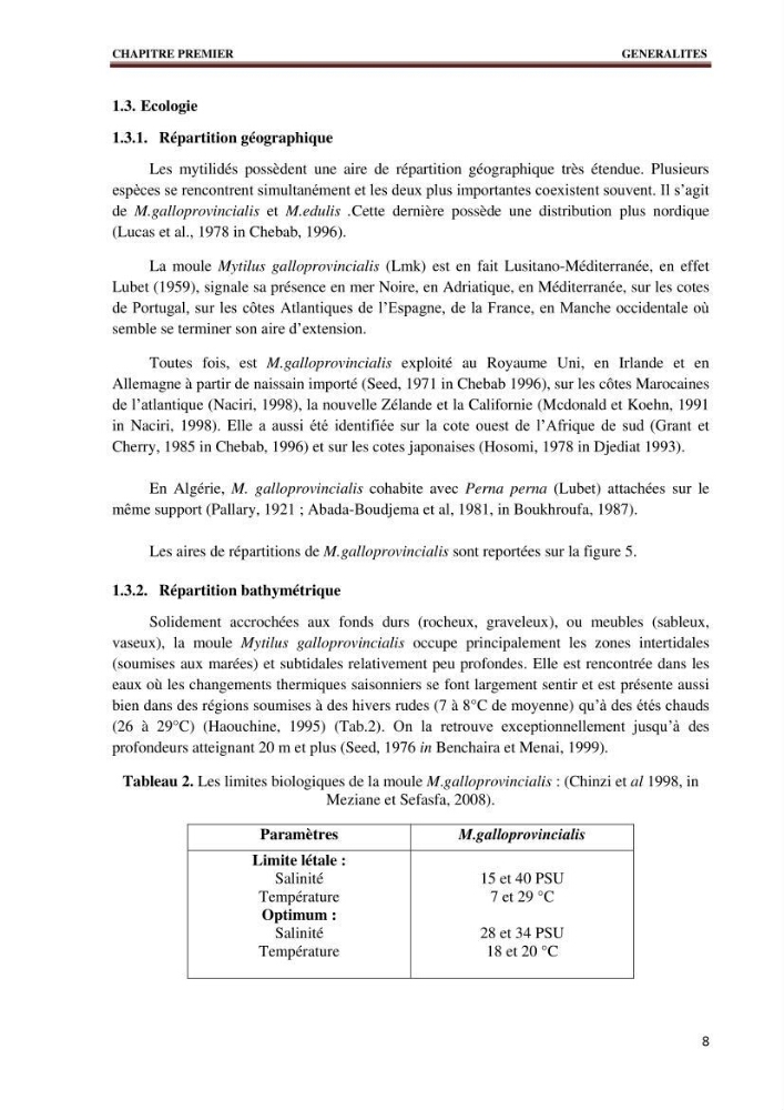 Quelques indices biologiques de Mytilus galloprovincialis (Lamarck, 1819), mollusque bivalve à potentialité mytilicole