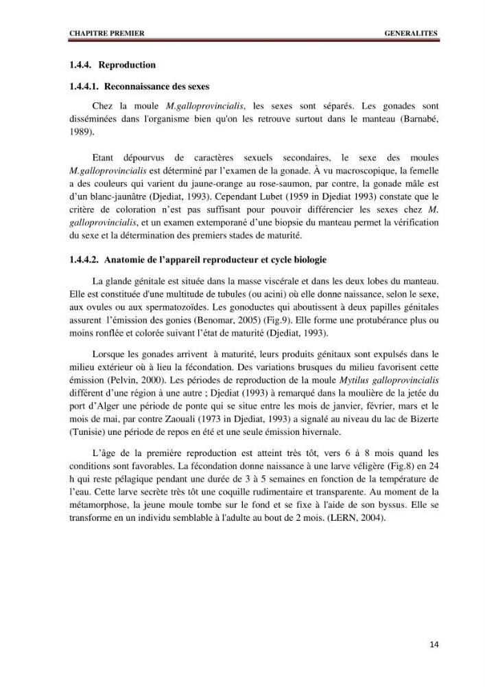 Quelques indices biologiques de Mytilus galloprovincialis (Lamarck, 1819), mollusque bivalve à potentialité mytilicole