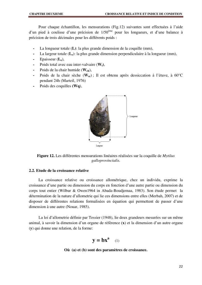 Quelques indices biologiques de Mytilus galloprovincialis (Lamarck, 1819), mollusque bivalve à potentialité mytilicole
