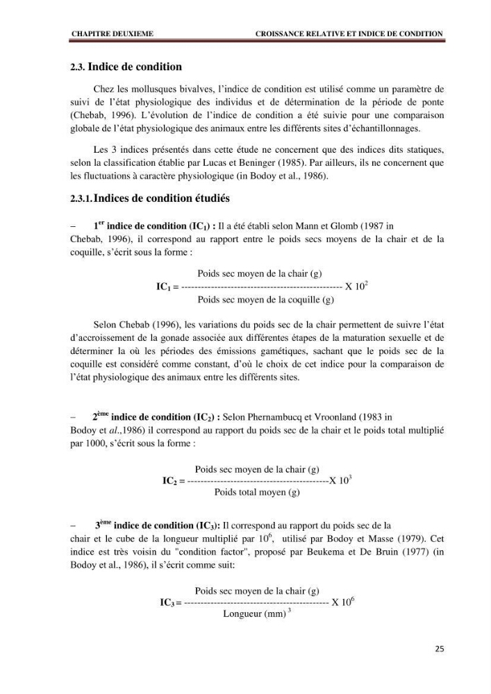 Quelques indices biologiques de Mytilus galloprovincialis (Lamarck, 1819), mollusque bivalve à potentialité mytilicole
