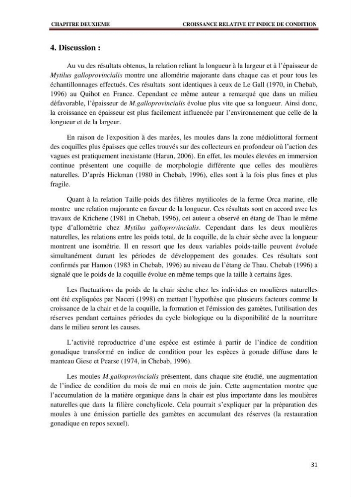 Quelques indices biologiques de Mytilus galloprovincialis (Lamarck, 1819), mollusque bivalve à potentialité mytilicole