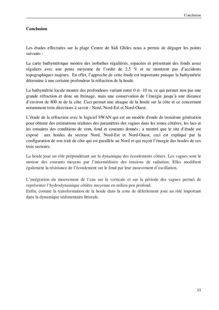 Réfraction de la houle sur le littoral de Sidi Ghiles par modelisation SWAN