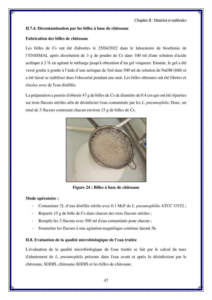 Valorisation biotechnologique des coproduits de crustacés: étude de l\'efficacité du traitement avec du chitosane de l\'irradiation UV dans l\'élimination de Légionella pneumophila