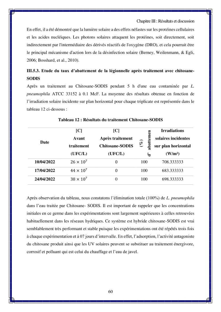Valorisation biotechnologique des coproduits de crustacés: étude de l\'efficacité du traitement avec du chitosane de l\'irradiation UV dans l\'élimination de Légionella pneumophila