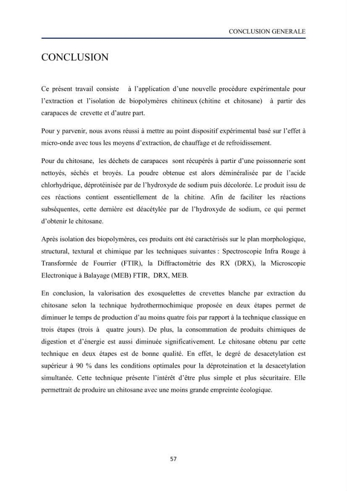 Mise au point d\'un protocole d\'extraction assistée aux micro-ondes du chitosane à partir de carapaces de crevettes