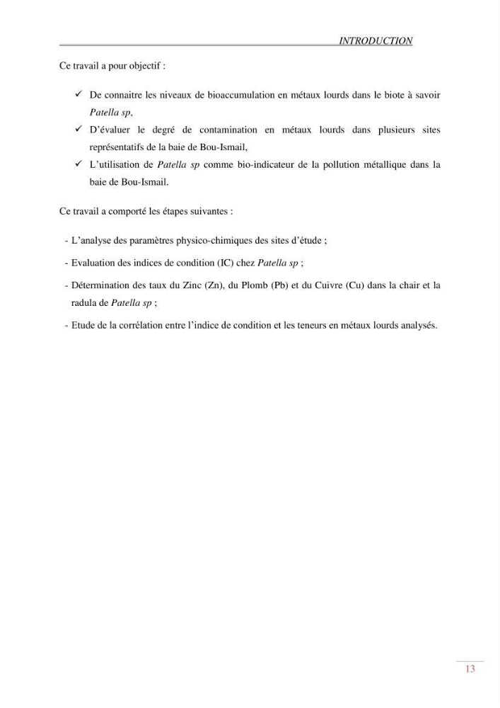 Evaluation de la pollution dans la baie de Bou-ismail