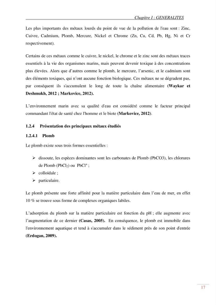 Evaluation de la pollution dans la baie de Bou-ismail