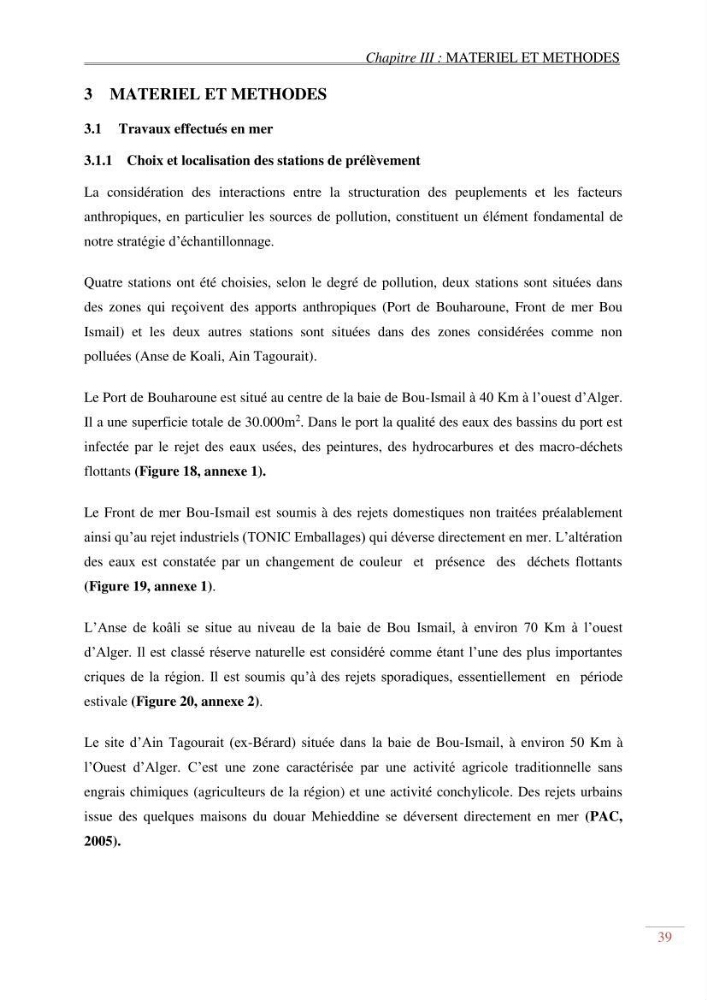 Evaluation de la pollution dans la baie de Bou-ismail