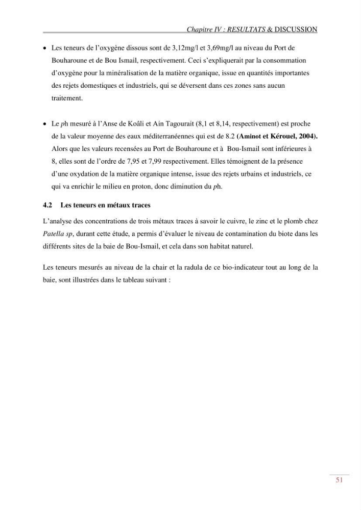 Evaluation de la pollution dans la baie de Bou-ismail