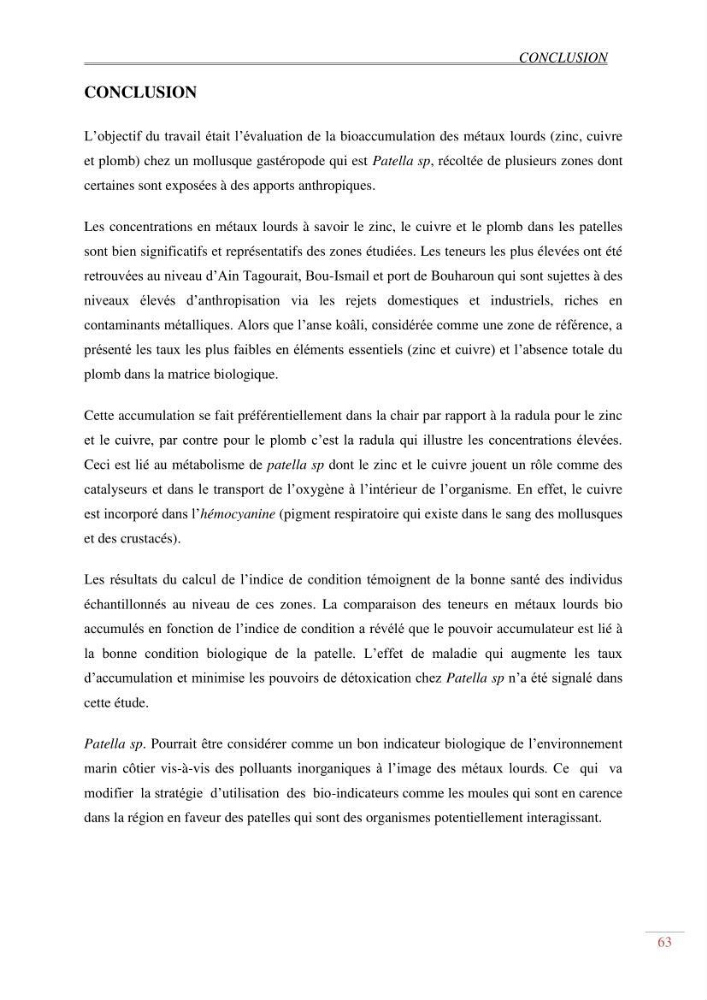 Evaluation de la pollution dans la baie de Bou-ismail
