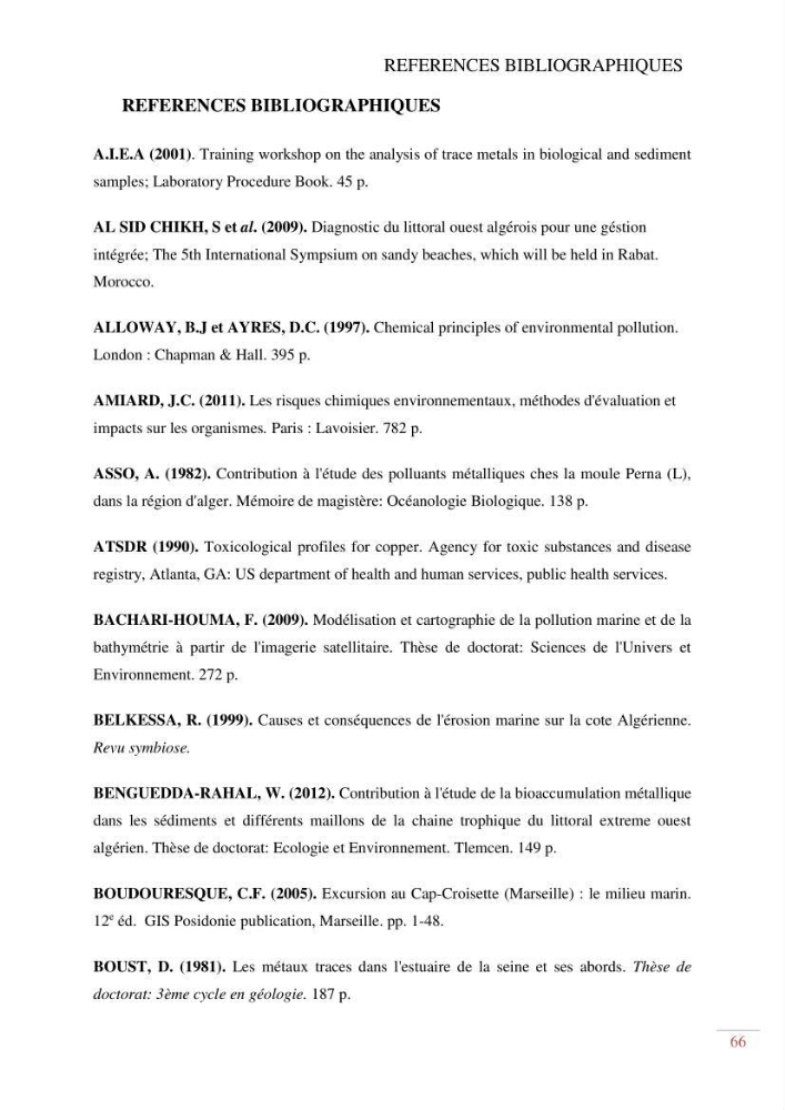 Evaluation de la pollution dans la baie de Bou-ismail