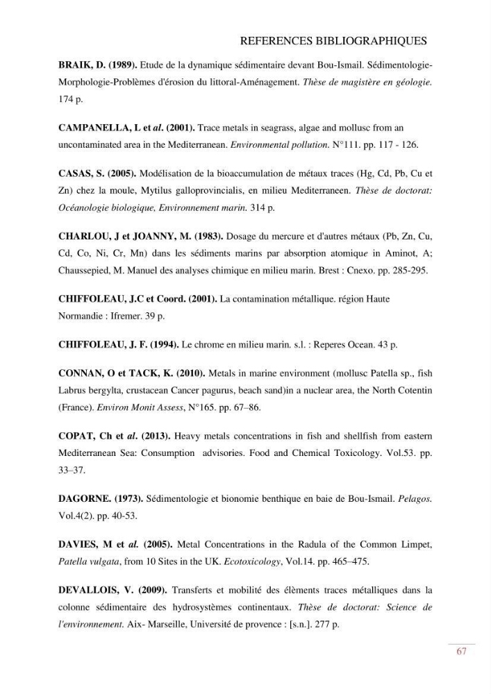 Evaluation de la pollution dans la baie de Bou-ismail
