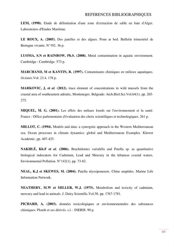 Evaluation de la pollution dans la baie de Bou-ismail