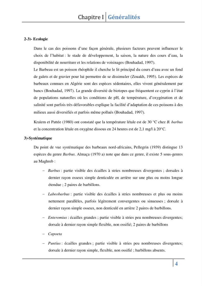 Le genre Barbus en Algérie