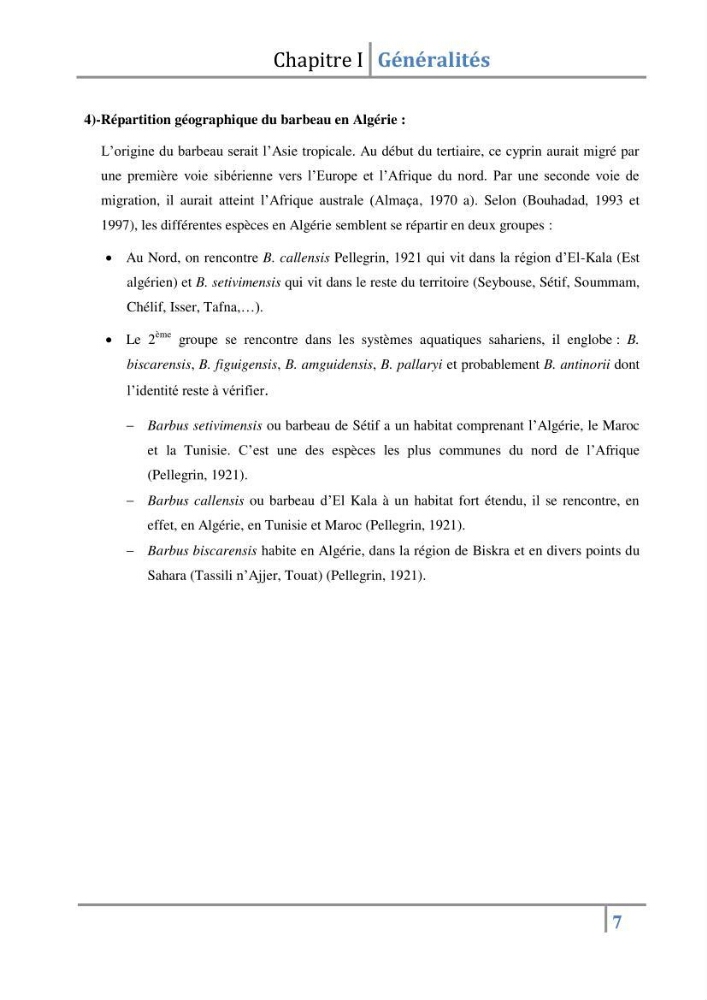 Le genre Barbus en Algérie
