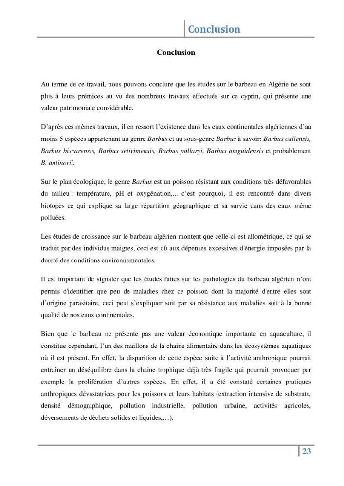 Le genre Barbus en Algérie