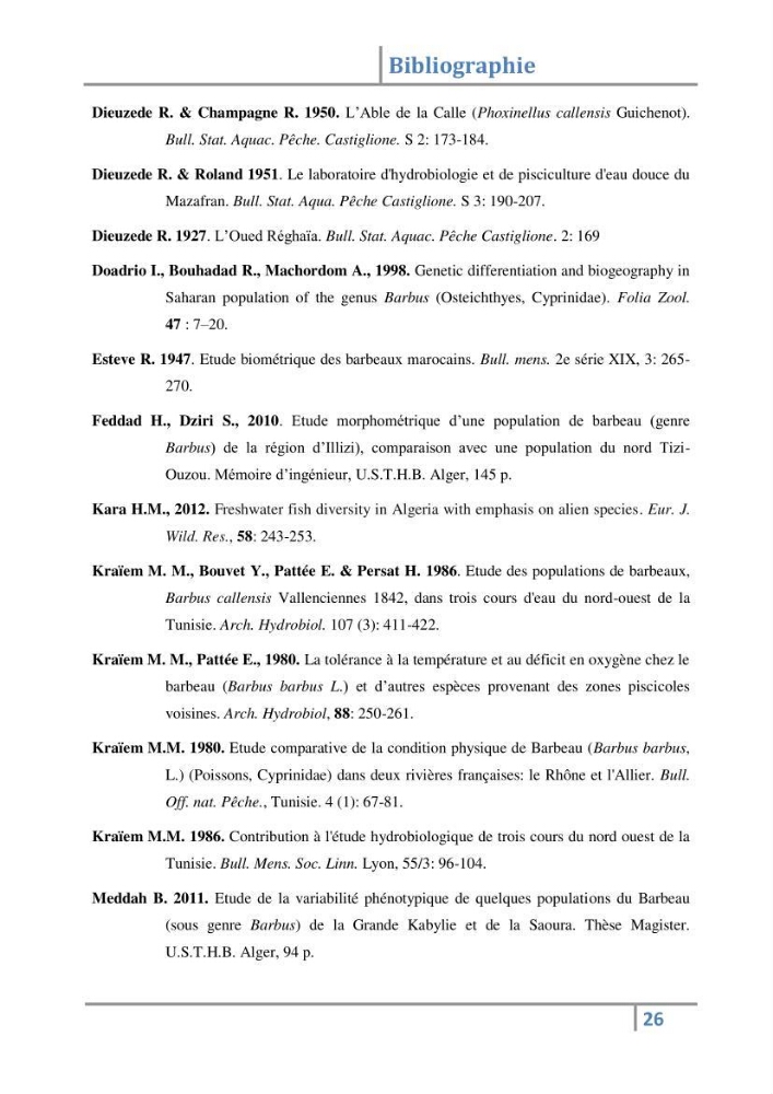 Le genre Barbus en Algérie