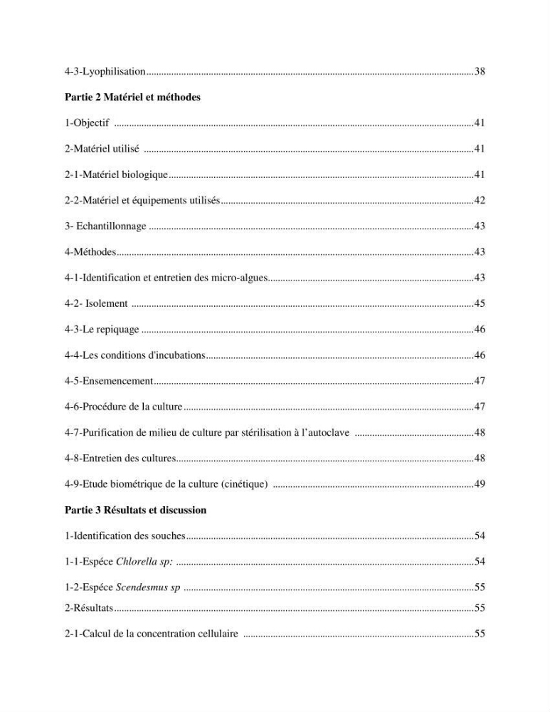 Contribution à la mise en culture des micro-algues ( Chlorella sp et Scenedemus sp): Identification, purification et culture en batch