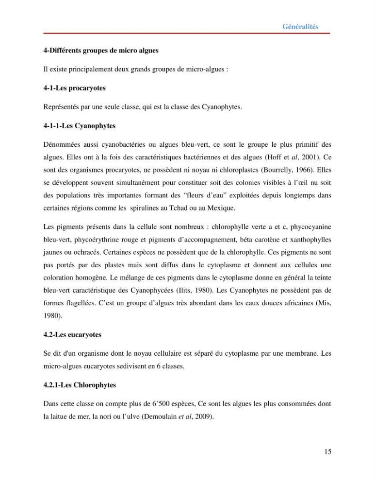Contribution à la mise en culture des micro-algues ( Chlorella sp et Scenedemus sp): Identification, purification et culture en batch