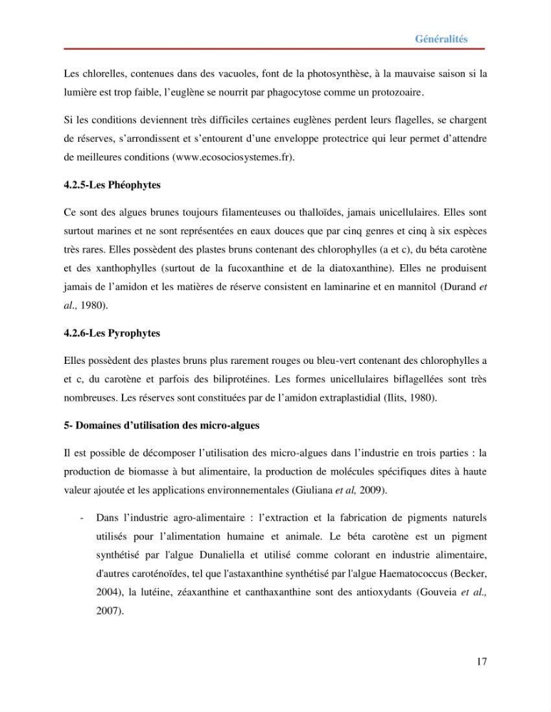 Contribution à la mise en culture des micro-algues ( Chlorella sp et Scenedemus sp): Identification, purification et culture en batch