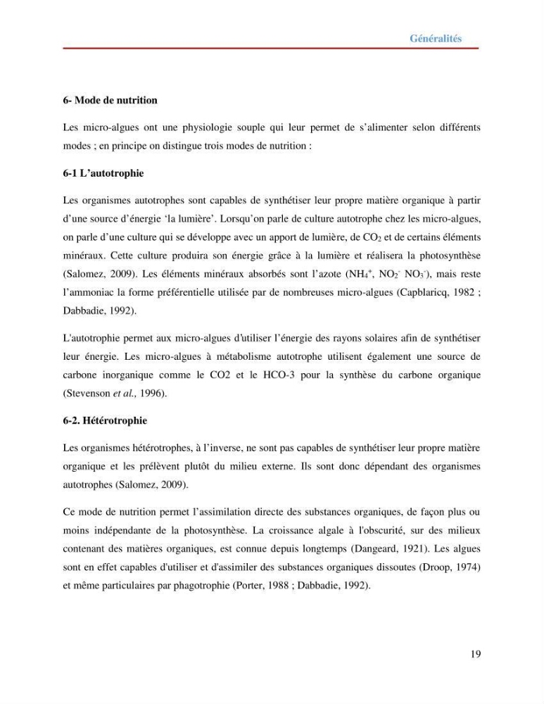Contribution à la mise en culture des micro-algues ( Chlorella sp et Scenedemus sp): Identification, purification et culture en batch