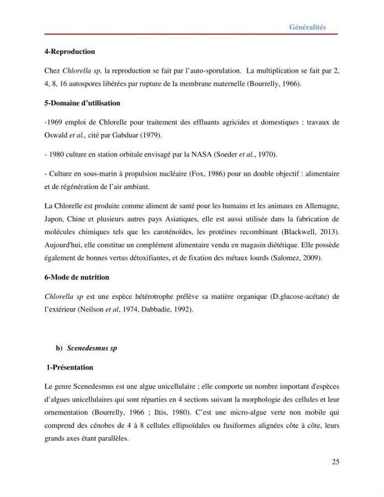 Contribution à la mise en culture des micro-algues ( Chlorella sp et Scenedemus sp): Identification, purification et culture en batch