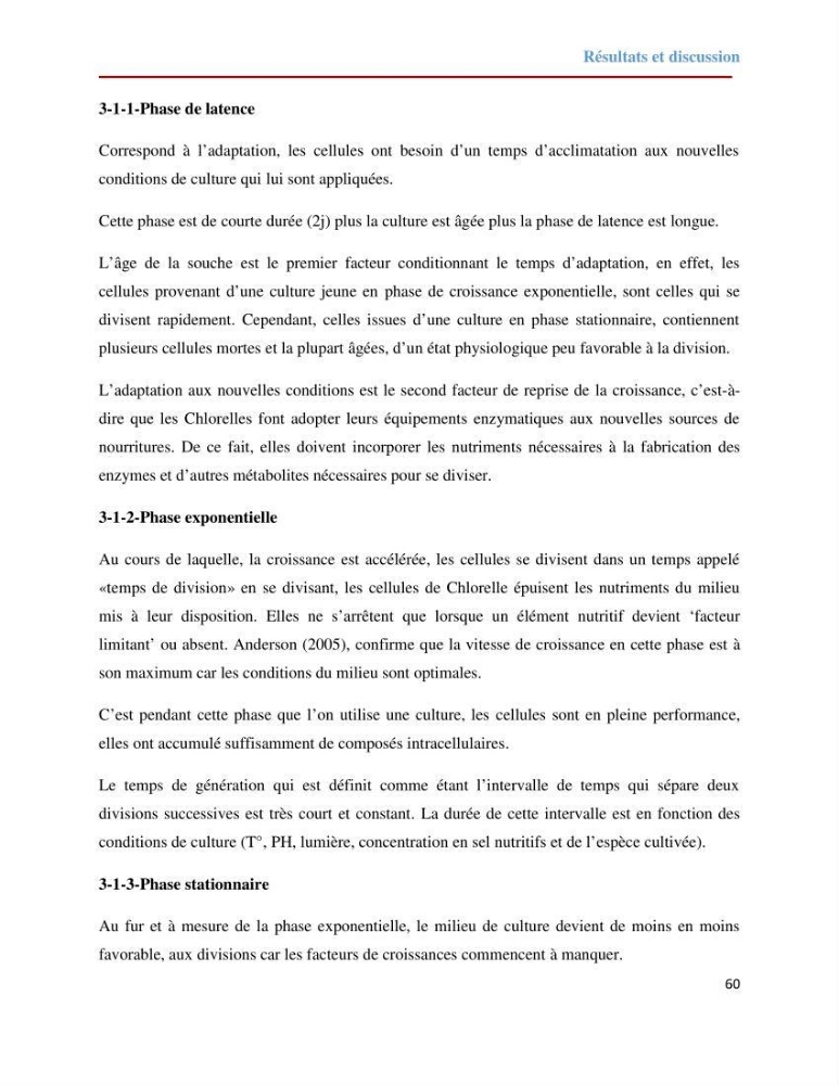 Contribution à la mise en culture des micro-algues ( Chlorella sp et Scenedemus sp): Identification, purification et culture en batch