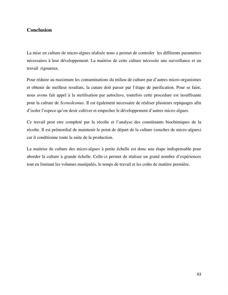 Contribution à la mise en culture des micro-algues ( Chlorella sp et Scenedemus sp): Identification, purification et culture en batch