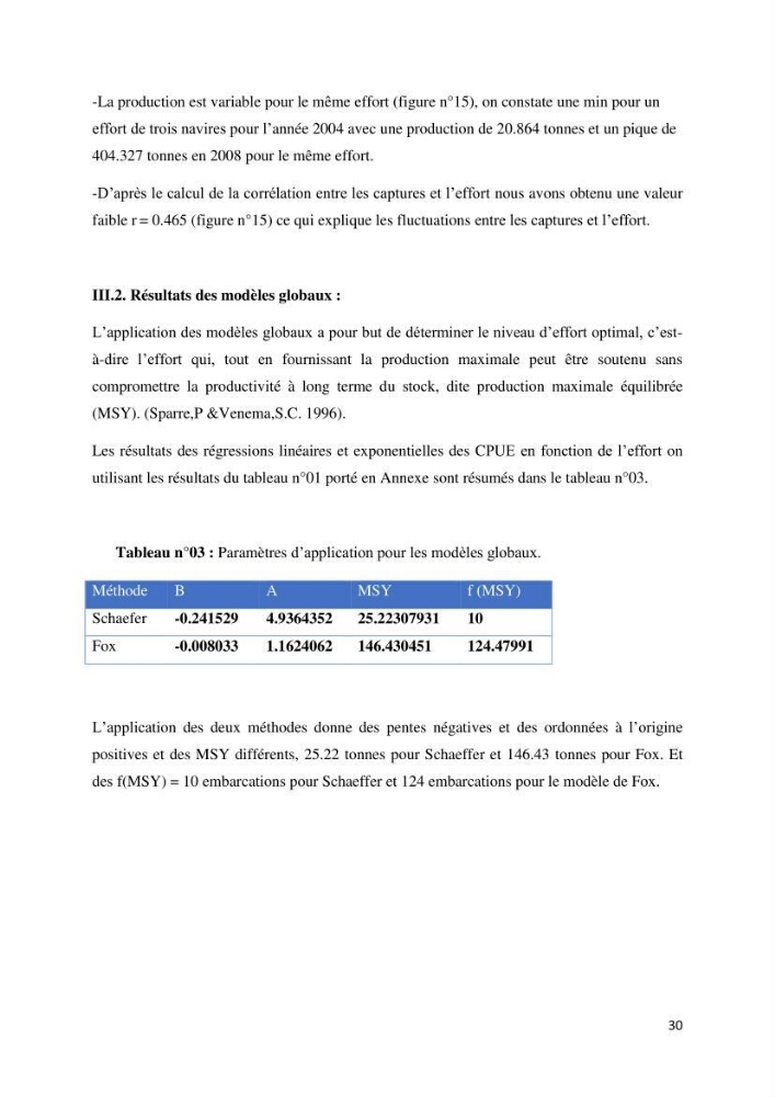 Estimation de niveau d\'exploitation de la ressource halieutique dans le barrage d\'Ain Zada: