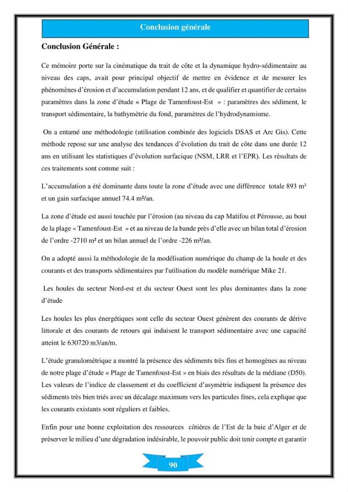 Influence de promontoire rocheux (cap Matifou) sur les processus hydrosédimentaire de la plage Tamenfoust-Est
