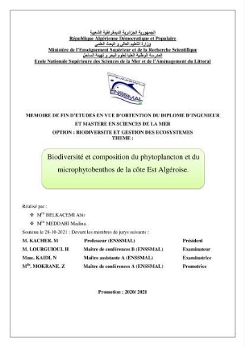 Biodiversité et composition du phytoplancton et du microphytobenthos de la côte Est Algéroise Biodiversité et composition du phytoplancton et du microphytobenthos de la côte Est Algéroise