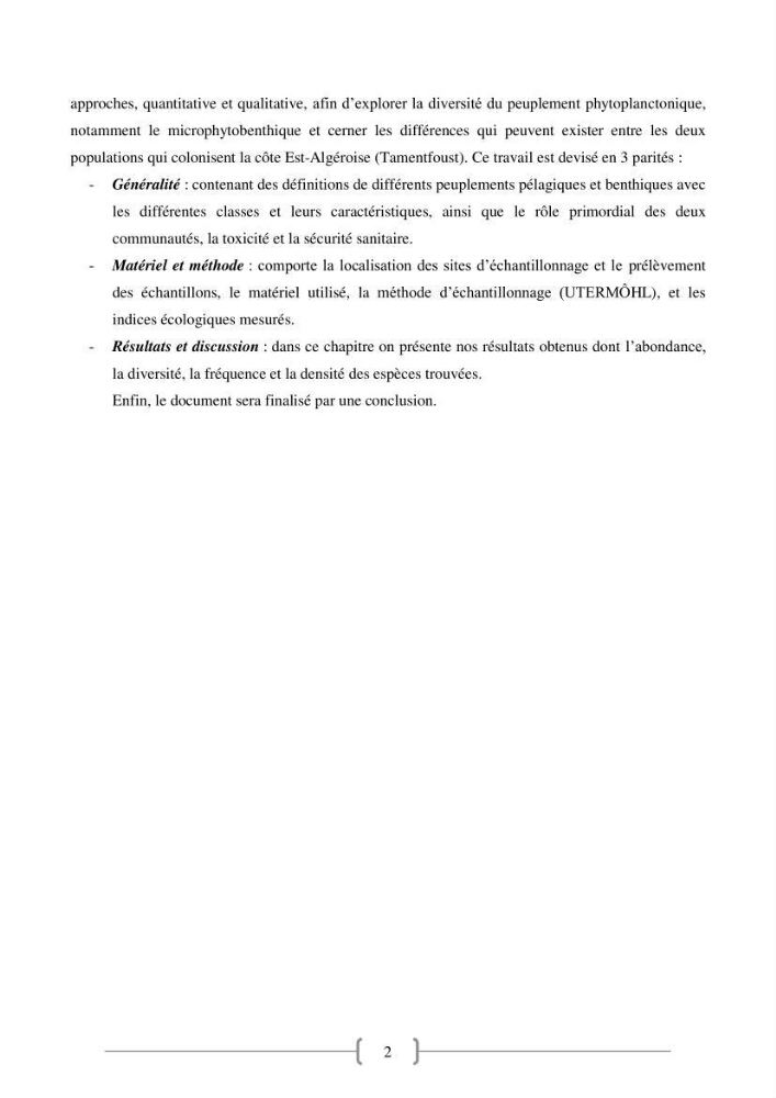 Biodiversité et composition du phytoplancton et du microphytobenthos de la côte Est Algéroise
