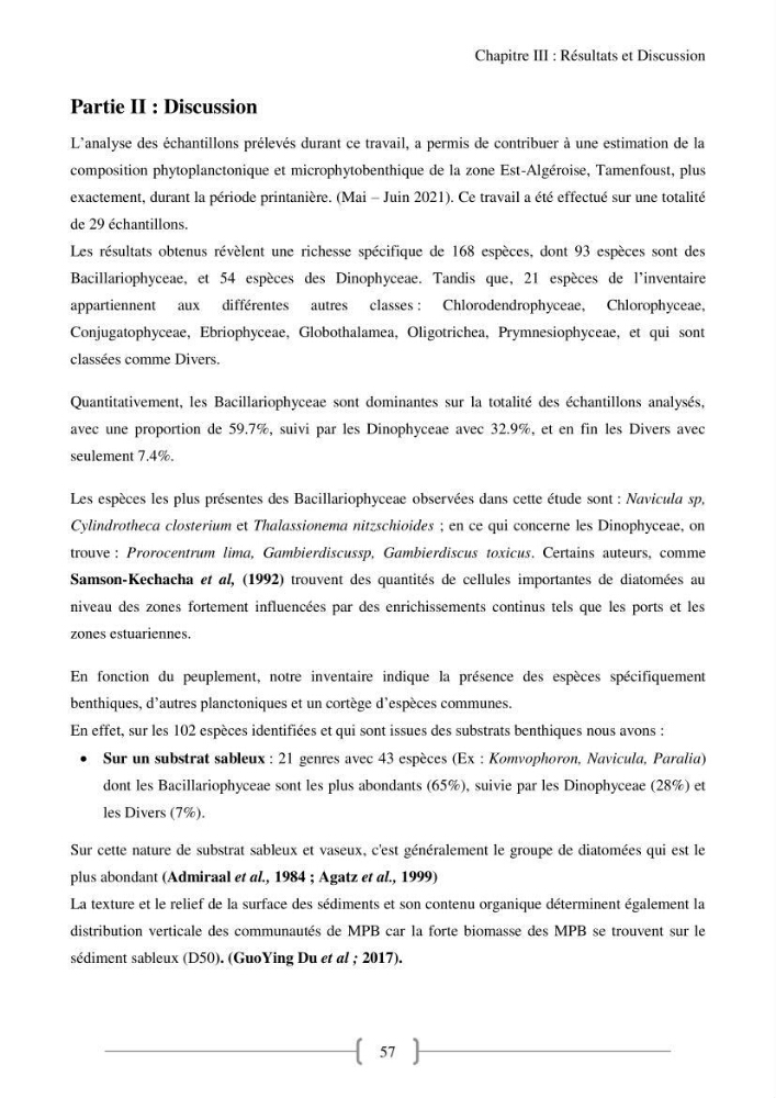 Biodiversité et composition du phytoplancton et du microphytobenthos de la côte Est Algéroise