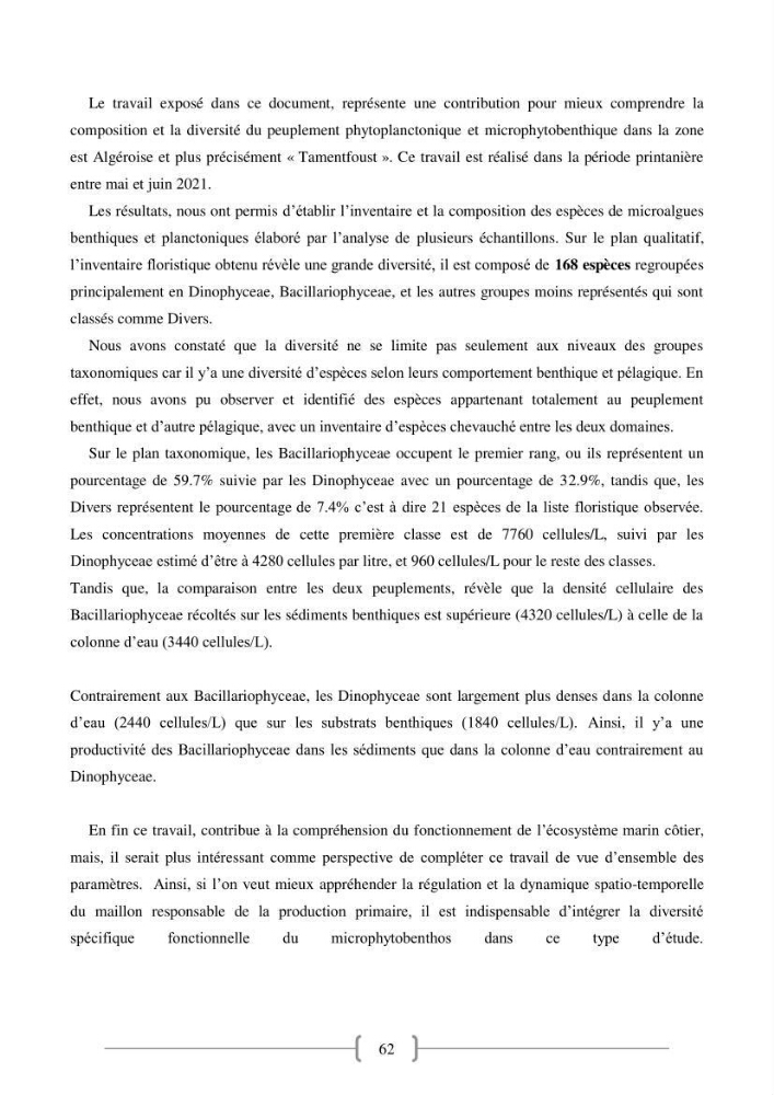 Biodiversité et composition du phytoplancton et du microphytobenthos de la côte Est Algéroise