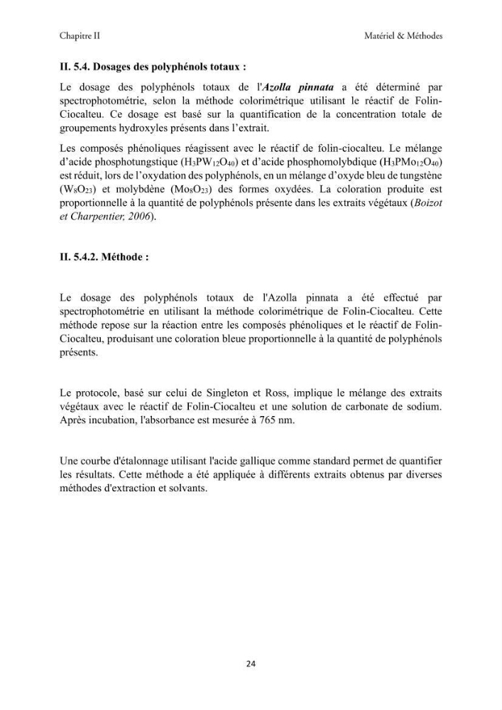 Détermination des propriétés antioxydantes et antimicrobiennes d\'une plante aquatique l’Azolla pinnata en vue de sa valorisation