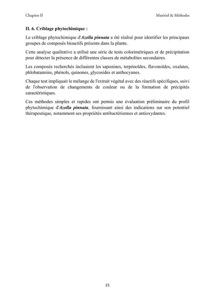 Détermination des propriétés antioxydantes et antimicrobiennes d\'une plante aquatique l’Azolla pinnata en vue de sa valorisation