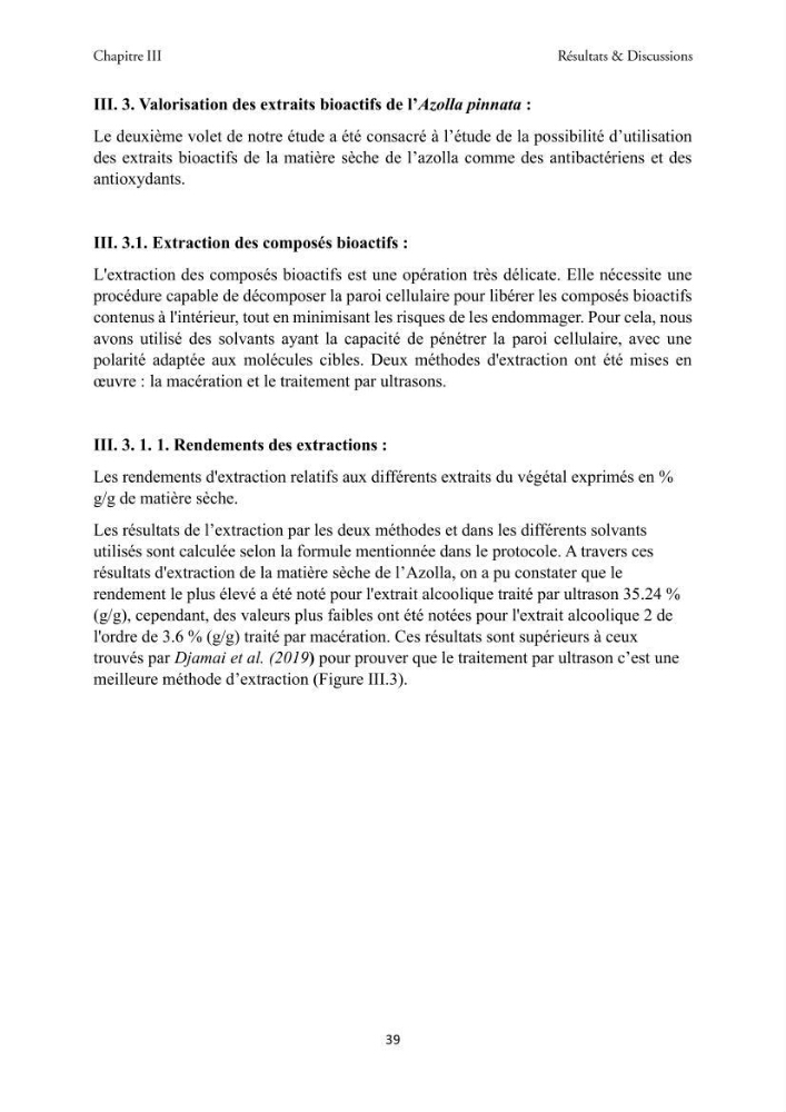 Détermination des propriétés antioxydantes et antimicrobiennes d\'une plante aquatique l’Azolla pinnata en vue de sa valorisation